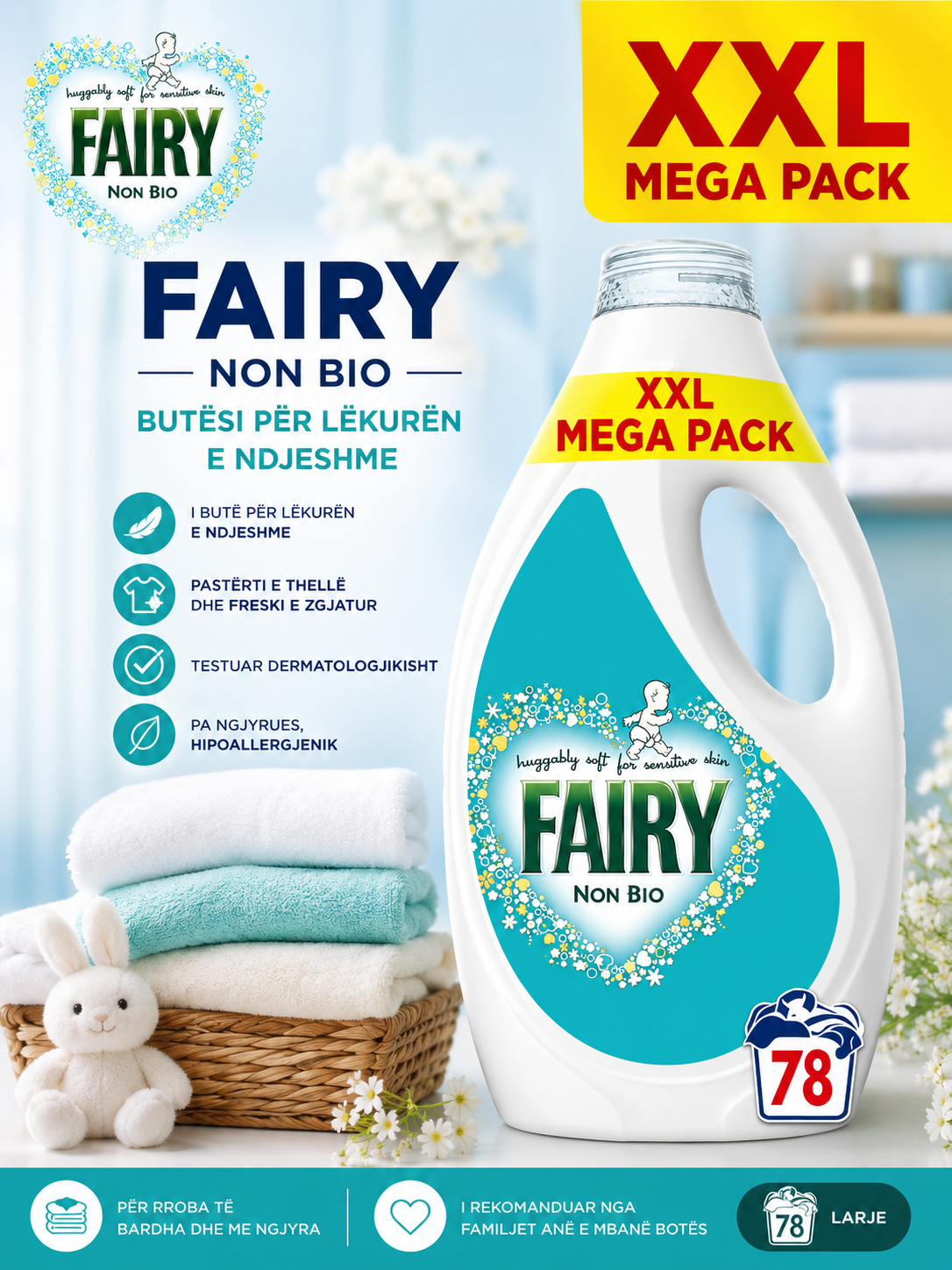 Fairy Detergjent XXL – Detergjent Rrobash, 78 Larje
