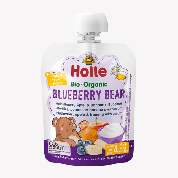 Holle – BLUEBERRY BEAR- POUCH BLUEBERRIES, APPLE AND BANANA WITH YOGURT
